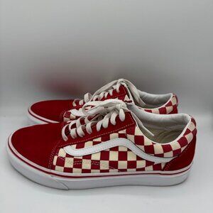 Vans Old Skool Red & White Check Tie Low Top Sneakers Size 8.5 Men / 10 Women